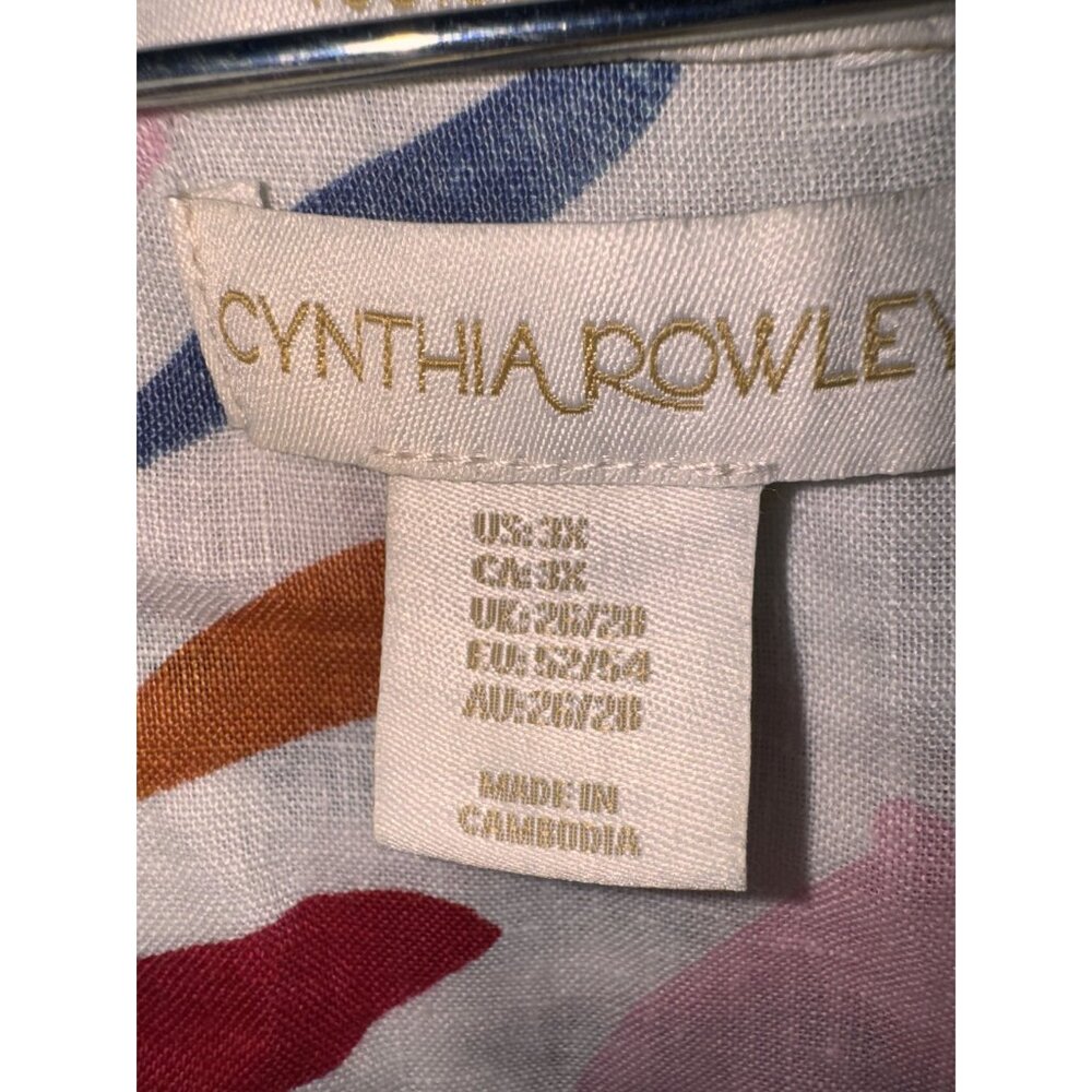 3X Cynthia Rowley Womens Floral Patterned 100% Linen Button-Front Collared Shirt - Picture 5 of 8